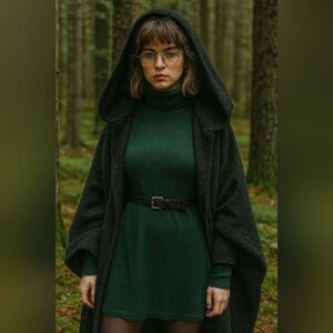 NWT Trapeze Dress S Hunter Green L/S Ribbed Turtleneck Sweater A-line Gremlincor
